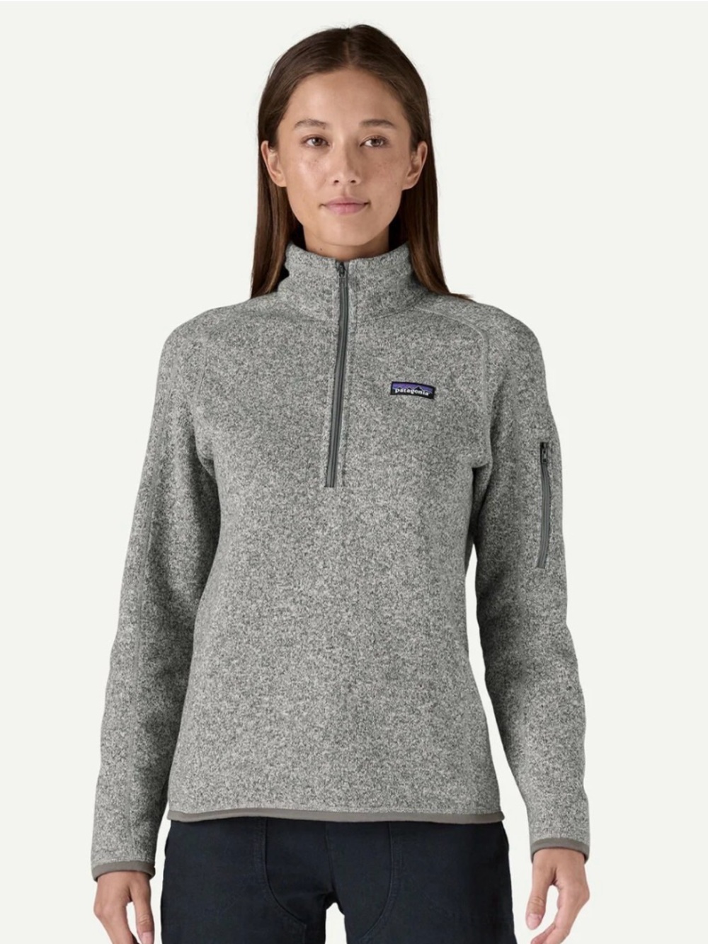 Patagonia Womens Better Sweater 1/4 Zip Gray Medium with company logo on arm